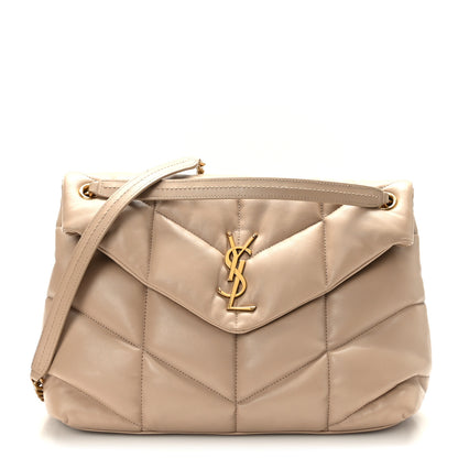 Saint Laurent Lambskin Quilted Medium Loulou Puffer Monogram Chain Satchel Dark Beige 1 of 9