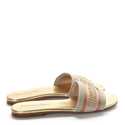 Christian Dior Cotton Embroidered Dway Mules Slide Sandals 37.5 Platinum 4 of 9