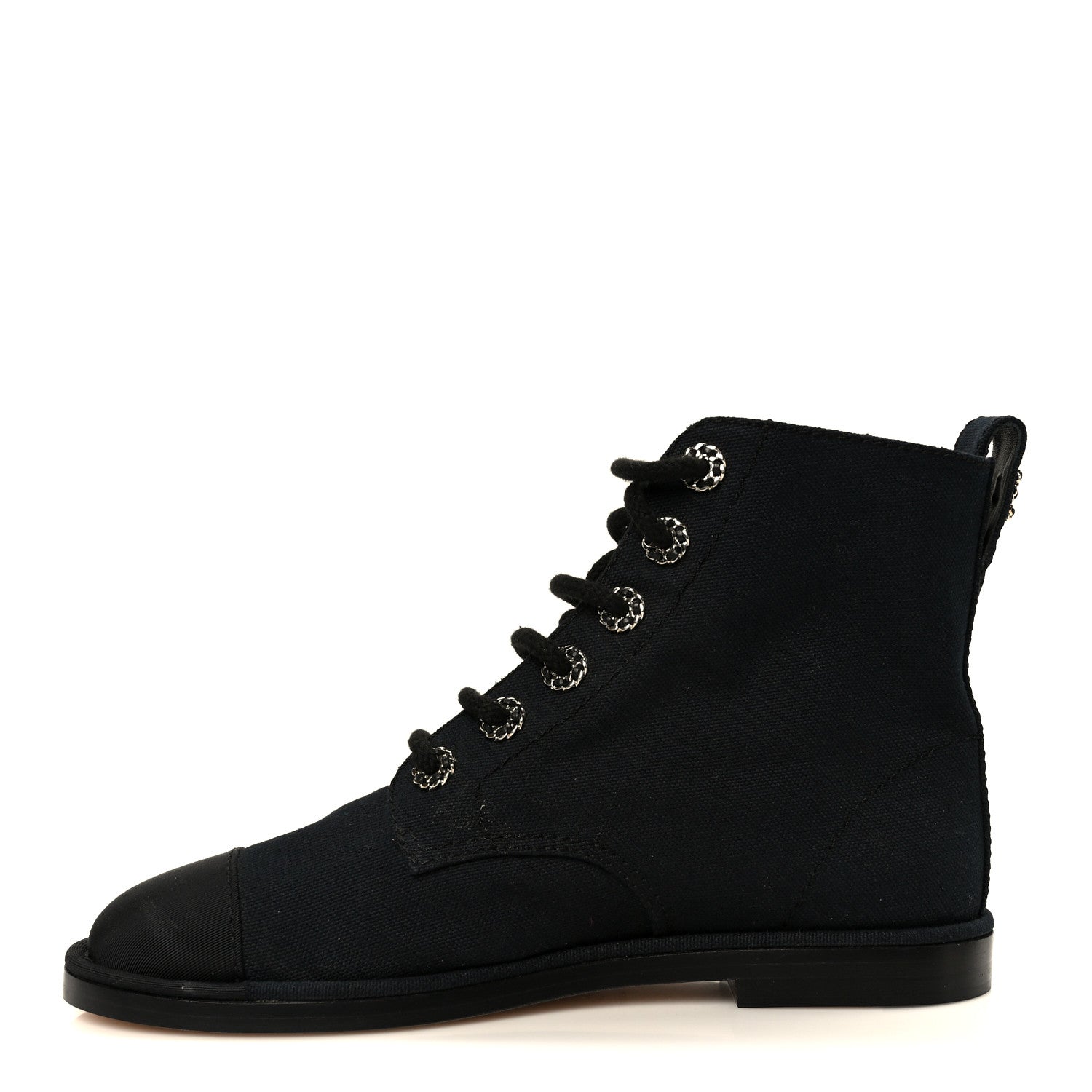 Chanel Cotton Grosgrain Cap Toe CC Lace Up Boots 37 Black 1 of 10
