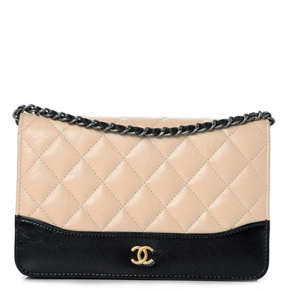 Chanel Aged Calfskin Quilted Gabrielle Wallet On Chain WOC Beige Black 1 of 9