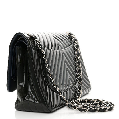 Chanel Patent Chevron Quilted Jumbo Double Flap Navy 3 of 18