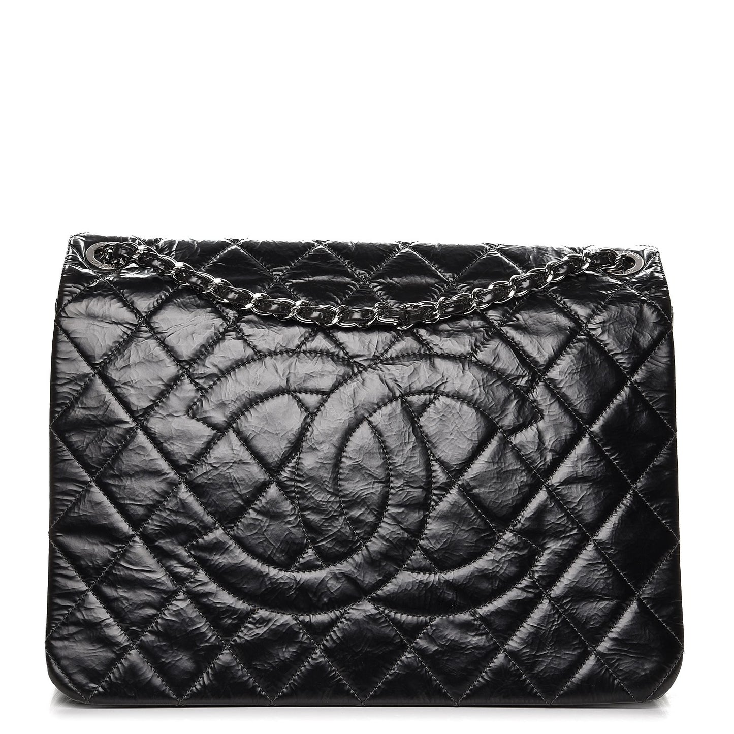Glazed Calfskin Quilted CC Messenger Bag Black
