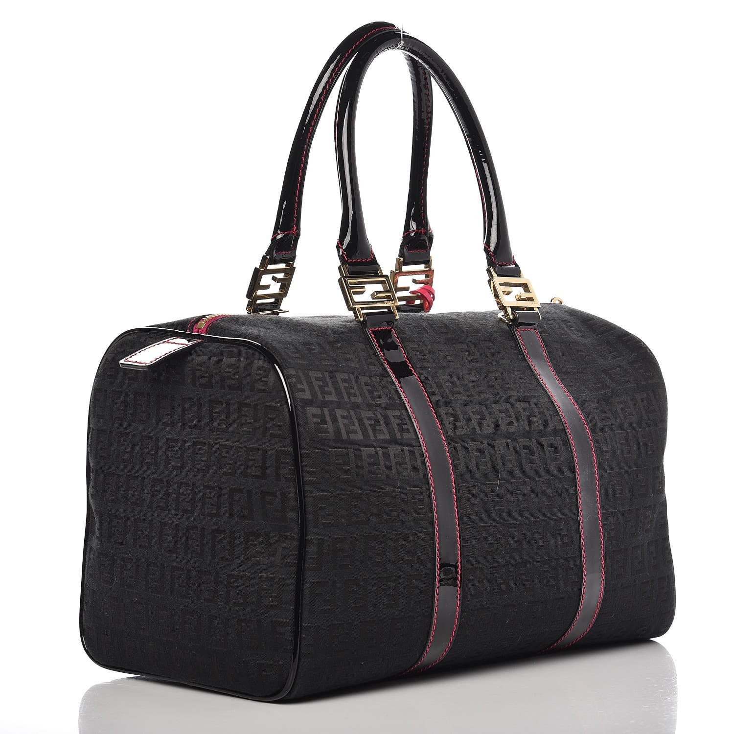Fendi Zucchino Forever Boston Top Handle Bag Black Fuschia 3 of 8