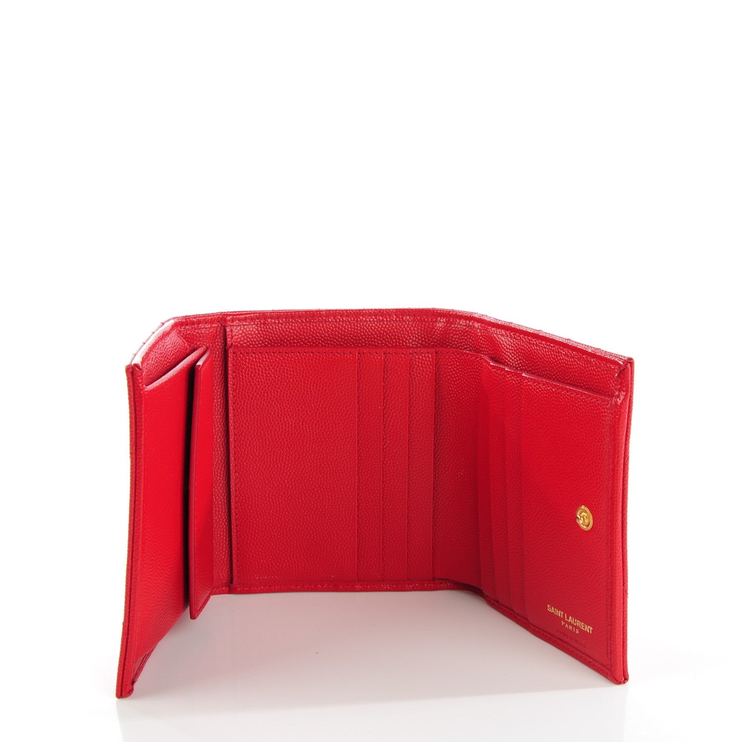 Saint Laurent Grain De Poudre Matelasse Chevron Monogram Compact Wallet Red 3 of 5