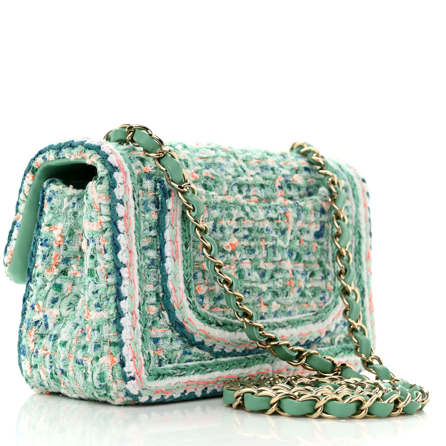 Tweed Quilted Mini Rectangular Flap Green White Blue Orange