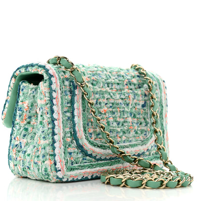 Chanel Tweed Quilted Mini Rectangular Flap Green White Blue Orange 3 of 13