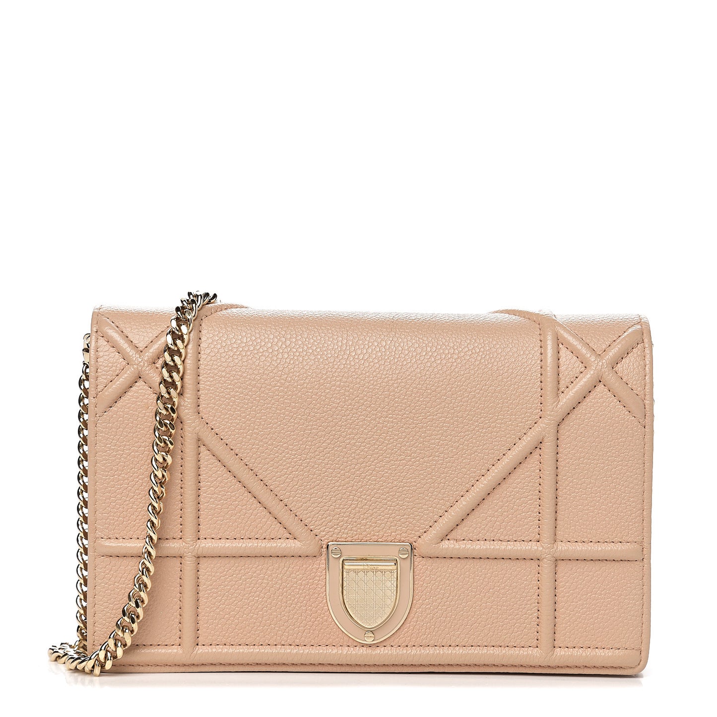 Grained Calfskin Diorama Wallet on Chain Pouch Nude