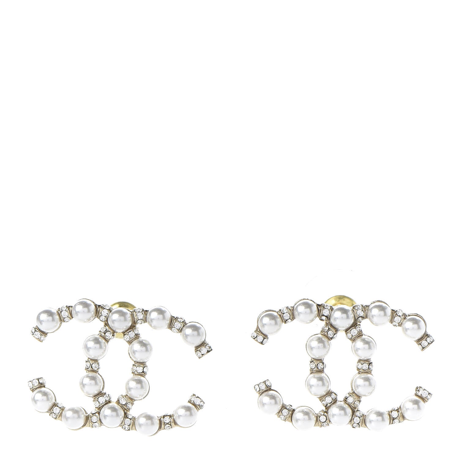 Chanel Pearl Crystal Nefertiti CC Earrings Gold 1 of 5
