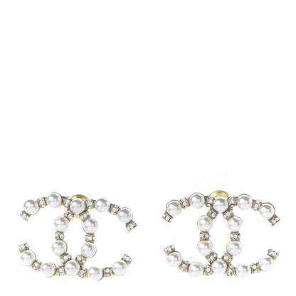 Chanel Pearl Crystal Nefertiti CC Earrings Gold 1 of 5