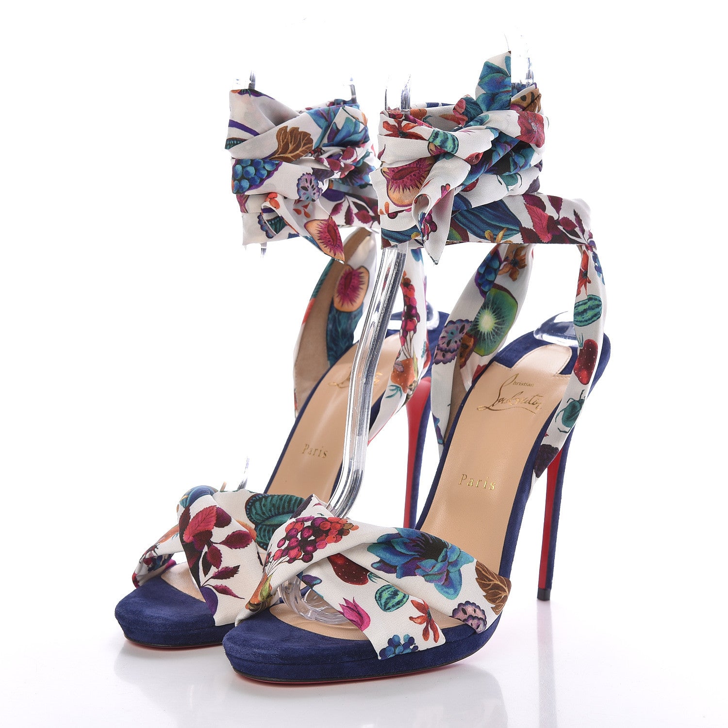 Christian Louboutin Veau Velours Crepe Verger Tres Frais 120 Sandals 42 Blue Multi 3 of 10