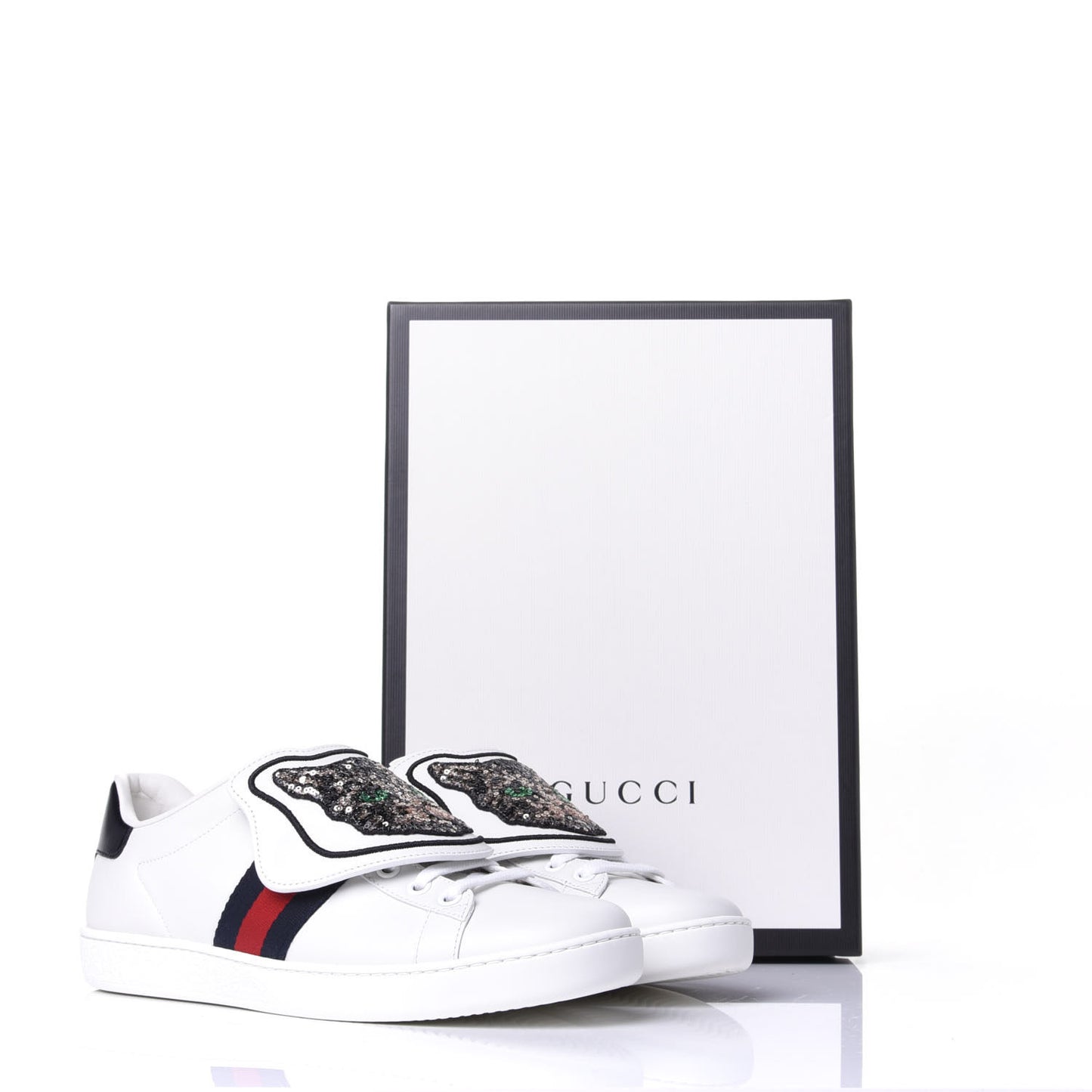 Calfskin Sequins Web Cat Womens Ace Sneakers 37.5 White