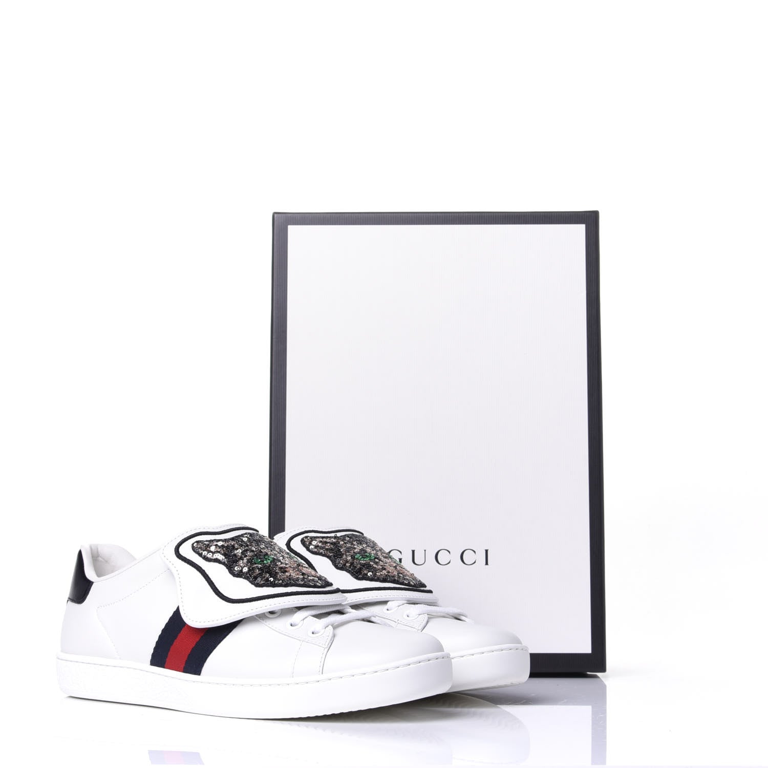 Gucci Calfskin Sequins Web Cat Womens Ace Sneakers 37.5 White 11 of 11