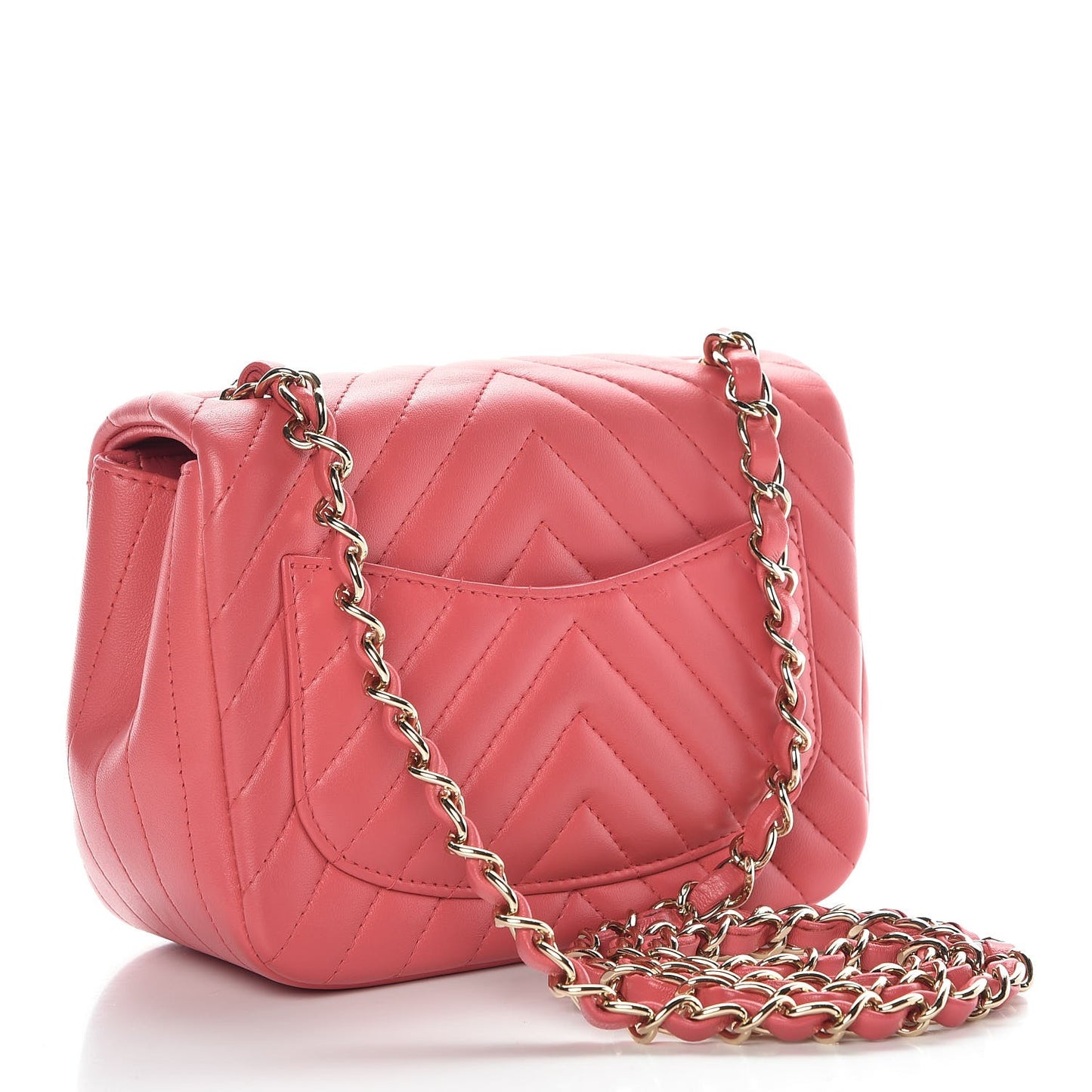 Lambskin Chevron Quilted Mini Square Flap Fuchsia