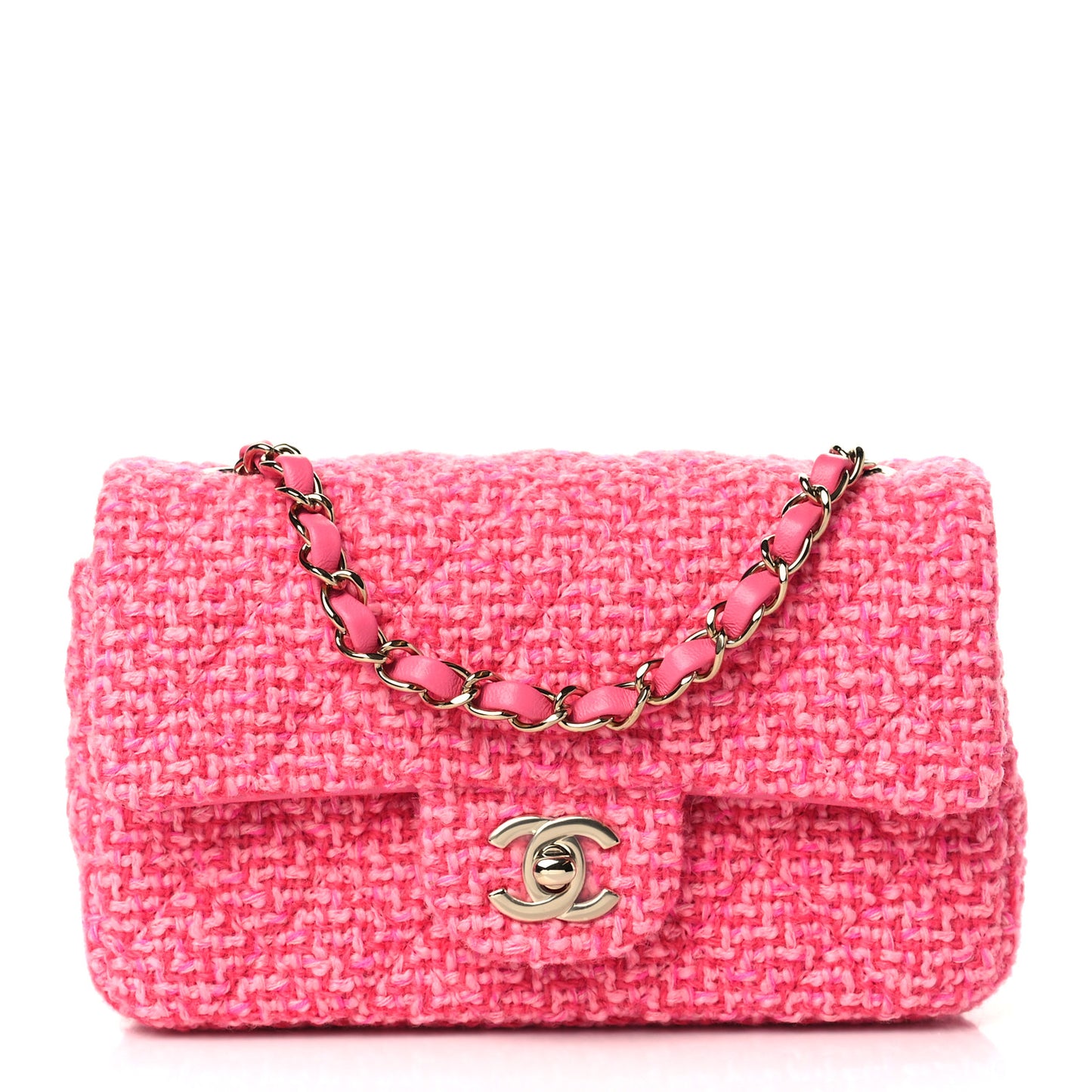 Wool Tweed Quilted Mini Rectangular Flap Dark Pink Fuchsia