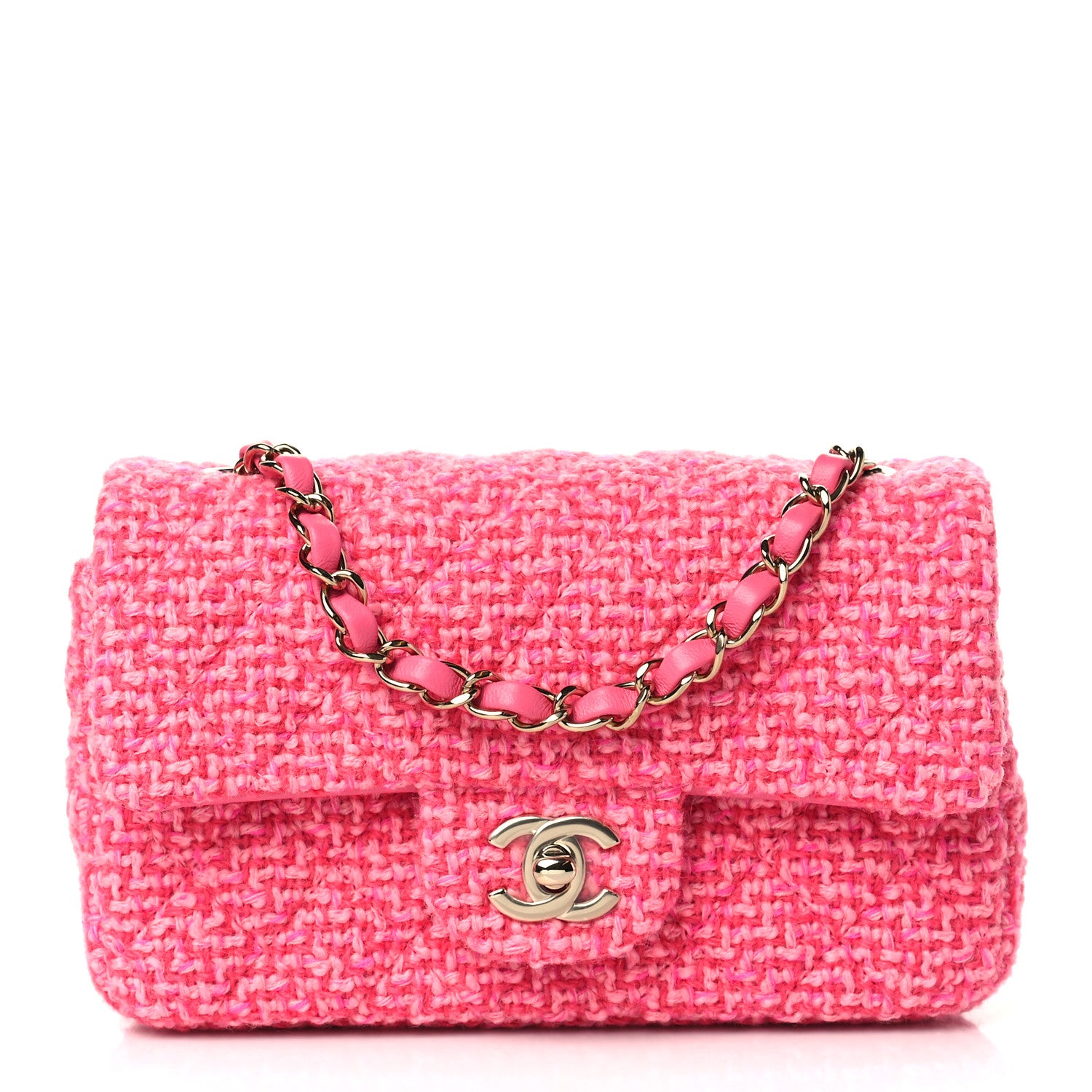 Chanel Wool Tweed Quilted Mini Rectangular Flap Dark Pink Fuchsia 1 of 8