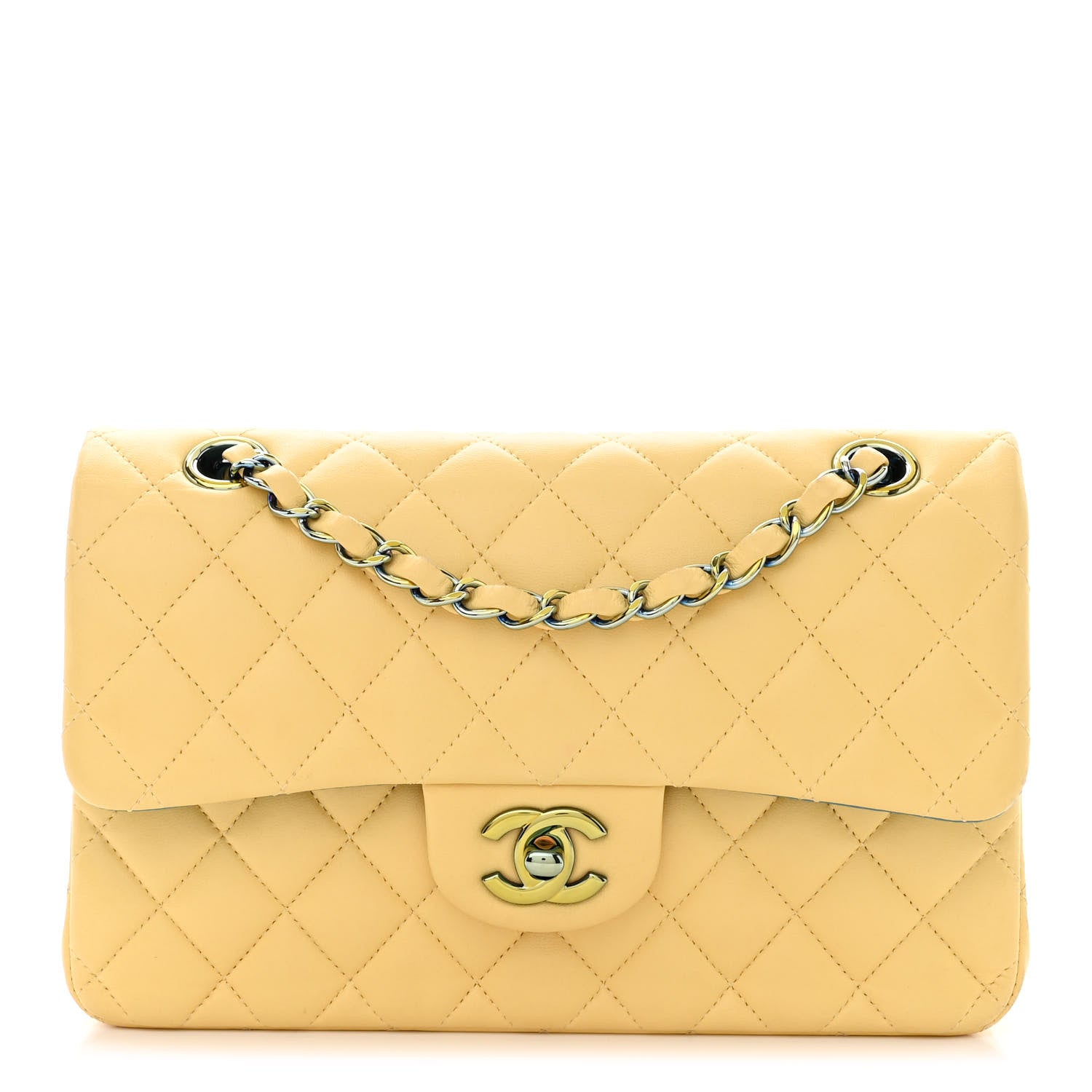 Chanel Lambskin Quilted Small Double Flap Yellow Blue 1 of 12
