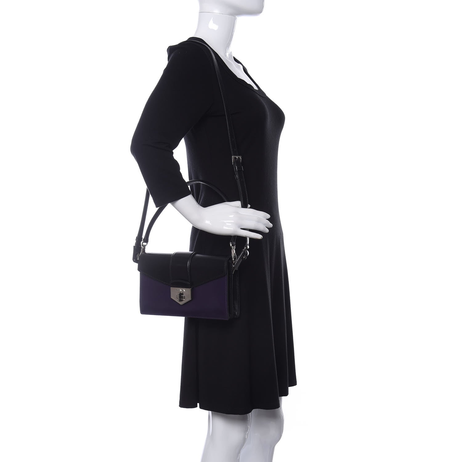 Prada Box Calfskin Shoulder Bag Black Viola 2 of 18