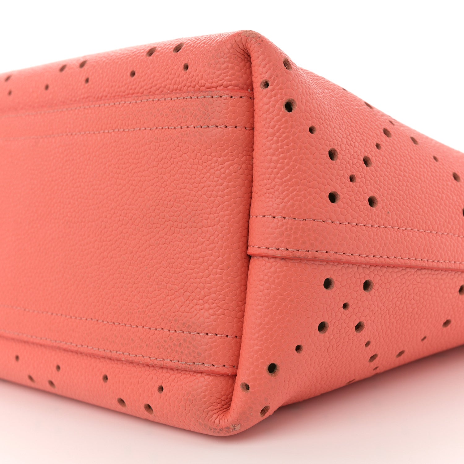 Chanel Perforated Grained Calfskin Small Shopping Tote Coral Beige 8 of 16