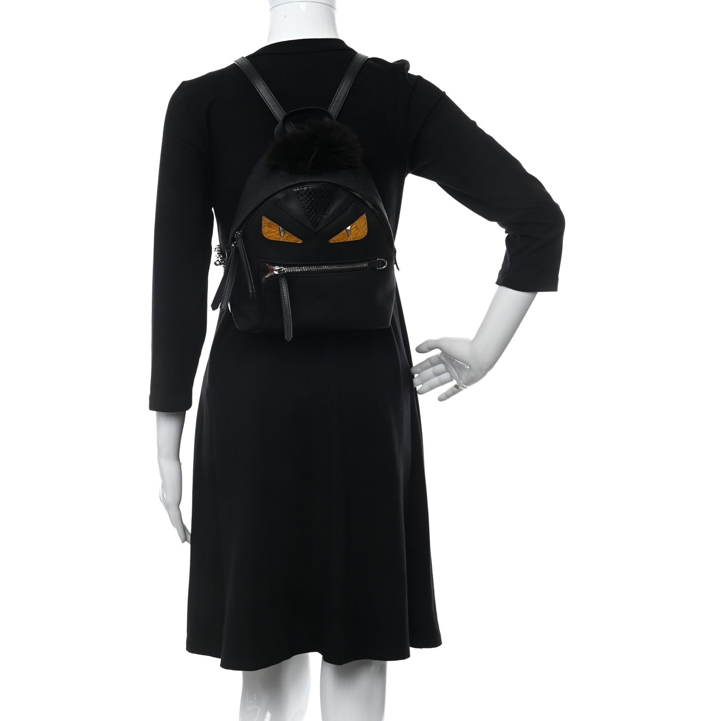 Nylon Vitello Dolce Goat Fox Fur Crocodile Monster Eyes Mini Backpack Black Sunflower