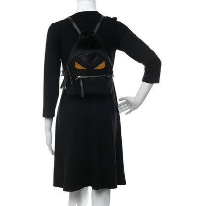 Fendi Nylon Vitello Dolce Goat Fox Fur Crocodile Monster Eyes Mini Backpack Black Sunflower 2 of 15