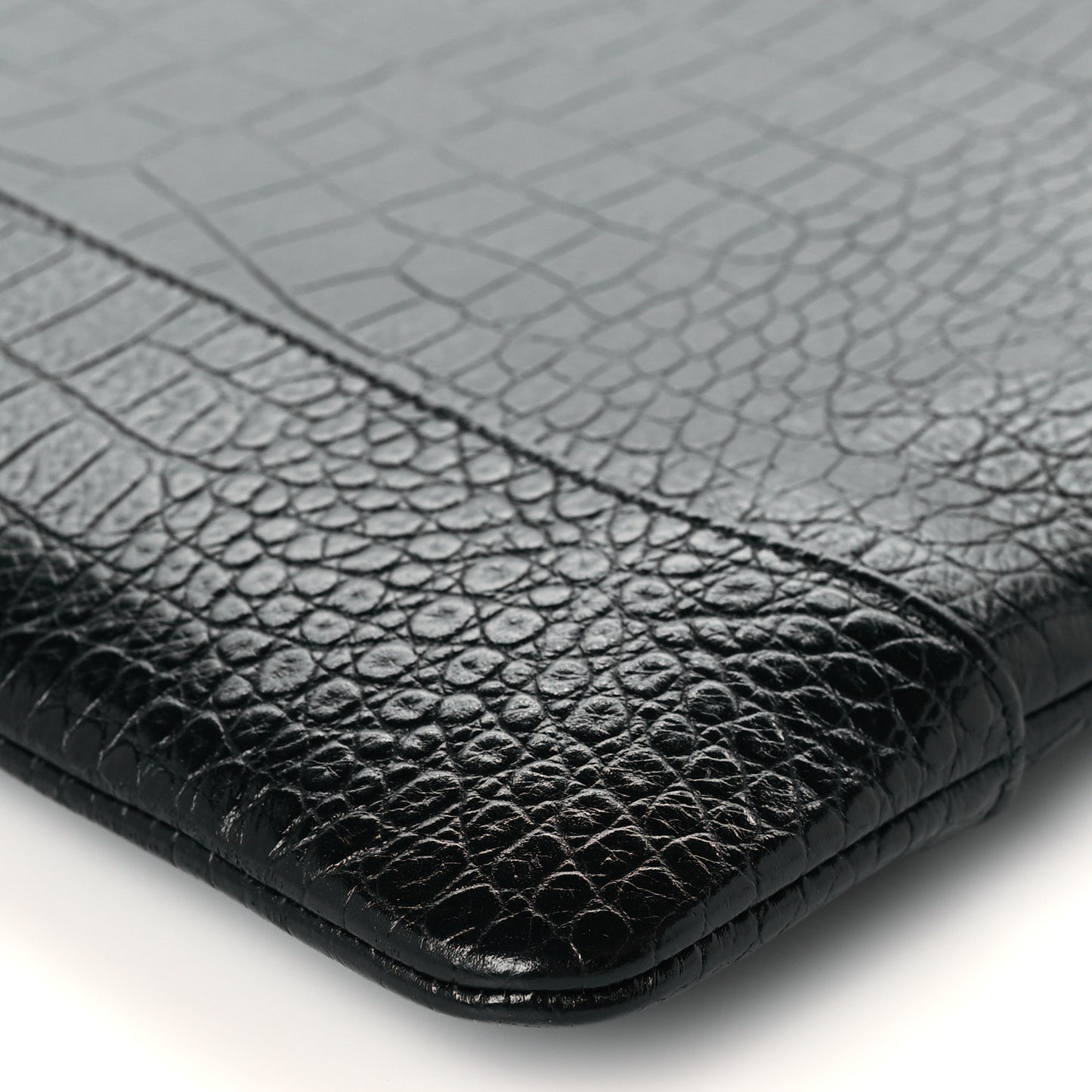 Calfskin Crocodile Embossed Quilted Medium Gabrielle Cosmetic Case Black