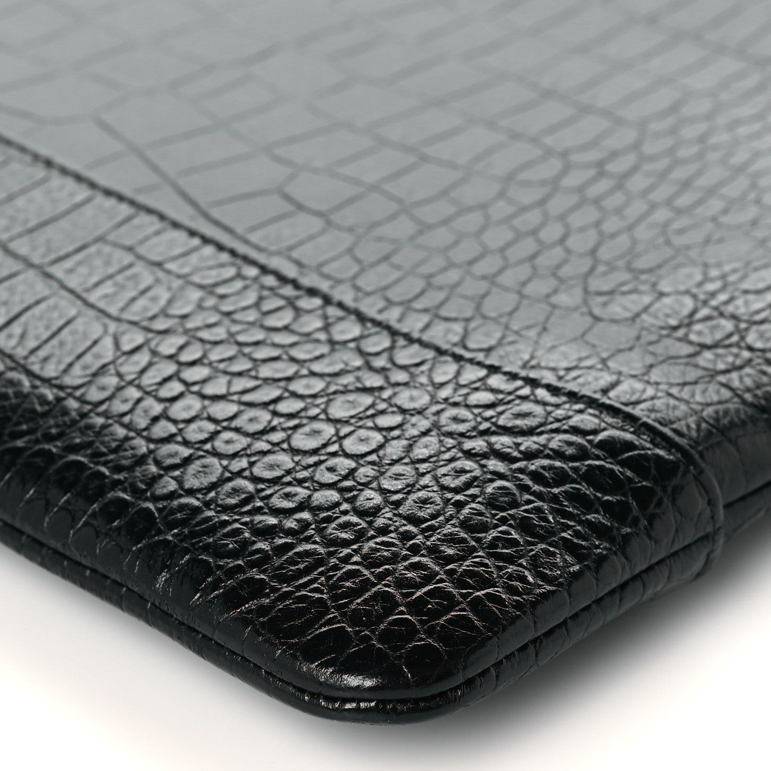 Chanel Calfskin Crocodile Embossed Quilted Medium Gabrielle Cosmetic Case Black 10 of 11