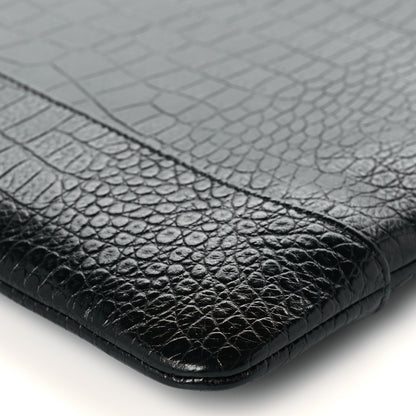 Chanel Calfskin Crocodile Embossed Quilted Medium Gabrielle Cosmetic Case Black 10 of 11