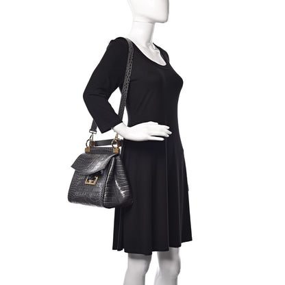 Givenchy Calfskin Crocodile Embossed Small Mystic Shoulder Bag Storm Grey 2 of 9