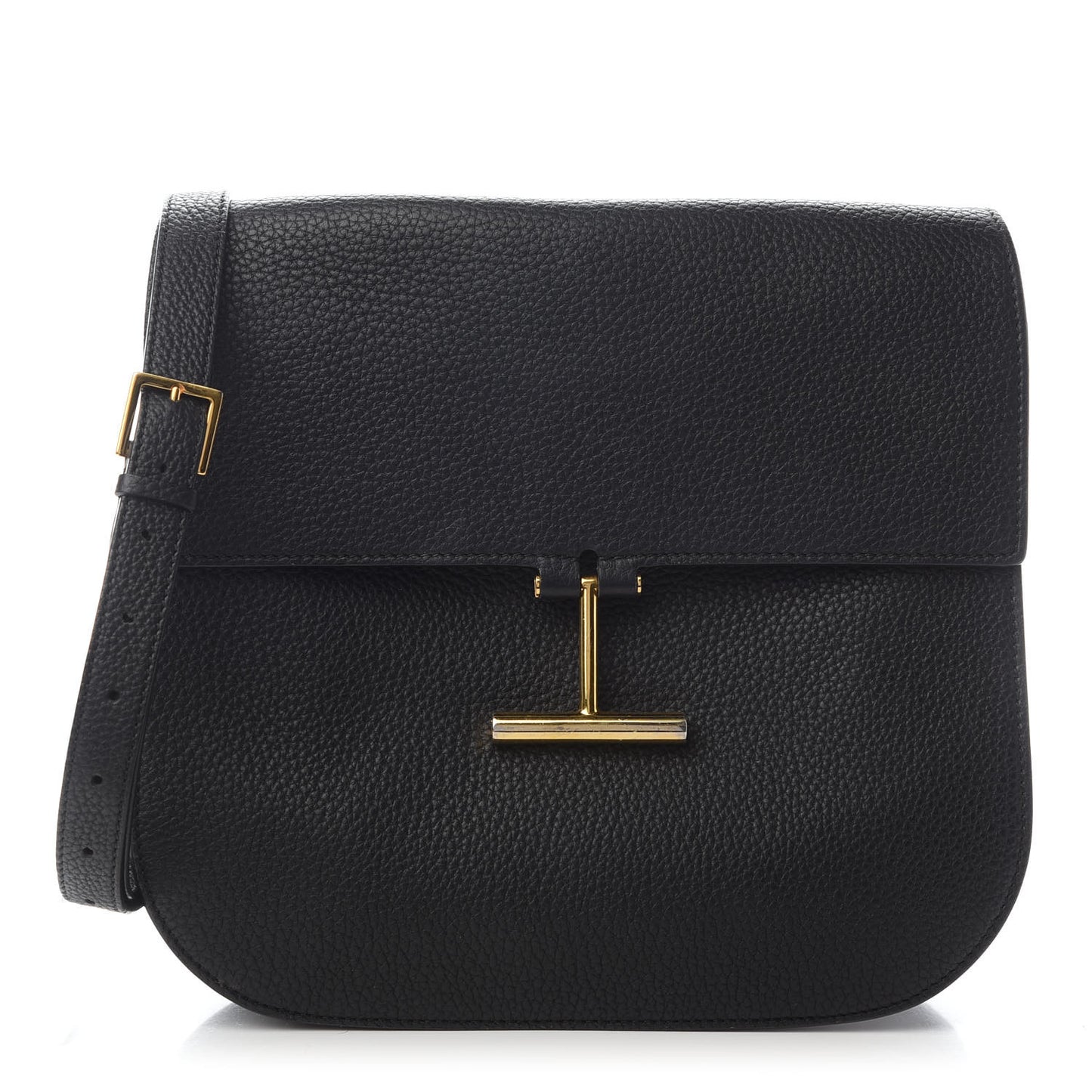 Calfskin Large T Clasp Tara Crossbody Bag Black