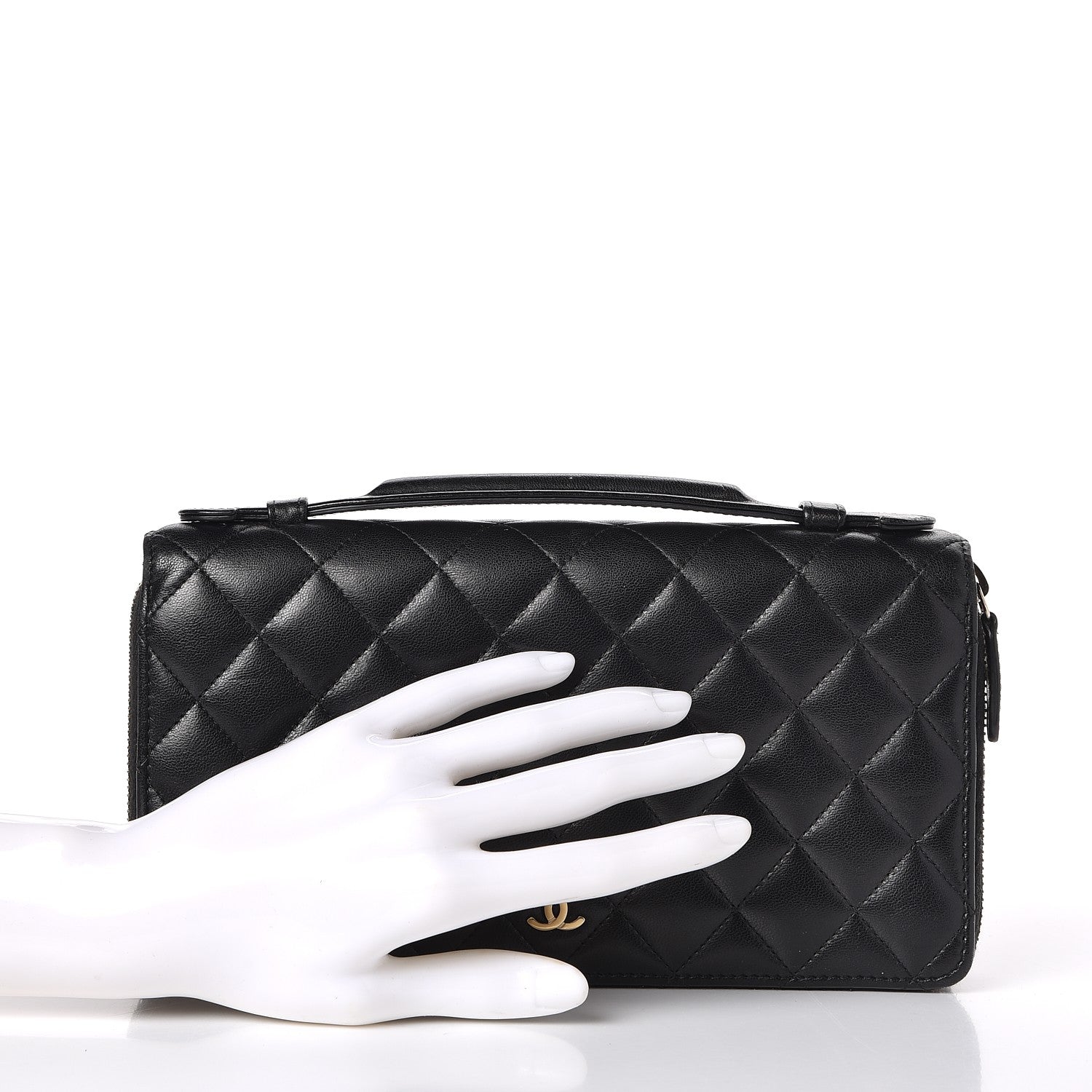 Chanel Lambskin Quilted Large Double Zip Around Organizer Wallet Black 2 of 9