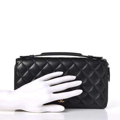 Chanel Lambskin Quilted Large Double Zip Around Organizer Wallet Black 2 of 9