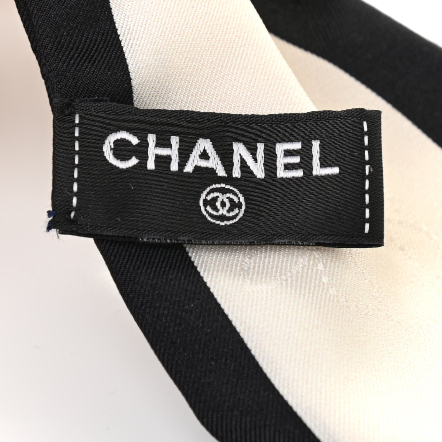 Chanel Silk Twill Hair Tie Ivory Black 4 of 6
