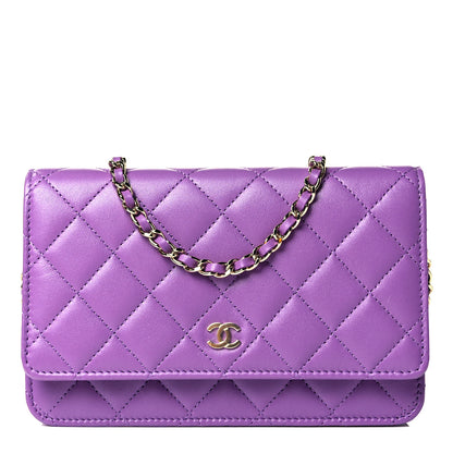Chanel Lambskin Quilted Wallet On Chain WOC Purple 2 of 16