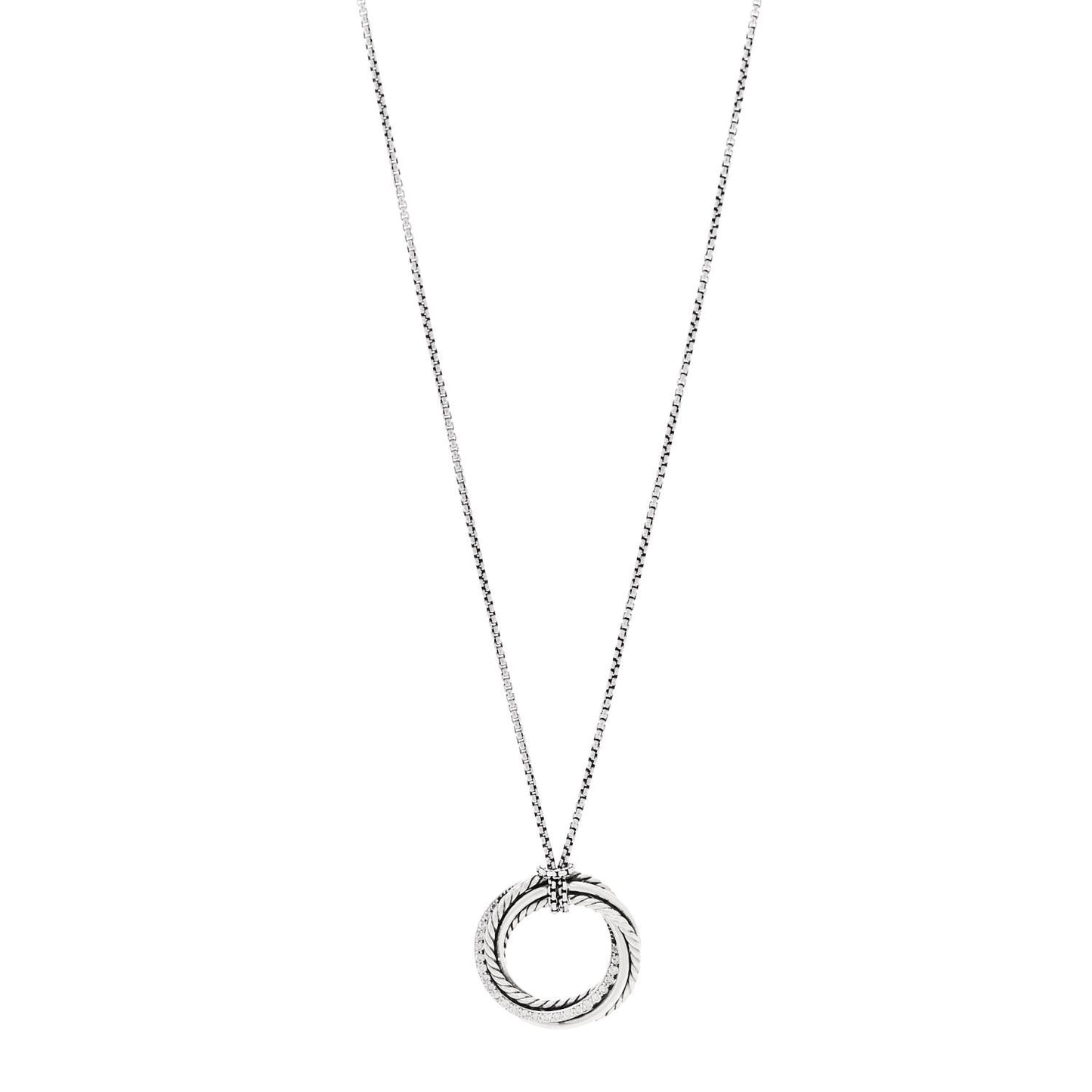 Sterling Silver Pave Diamond 30mm Crossover Circle Necklace