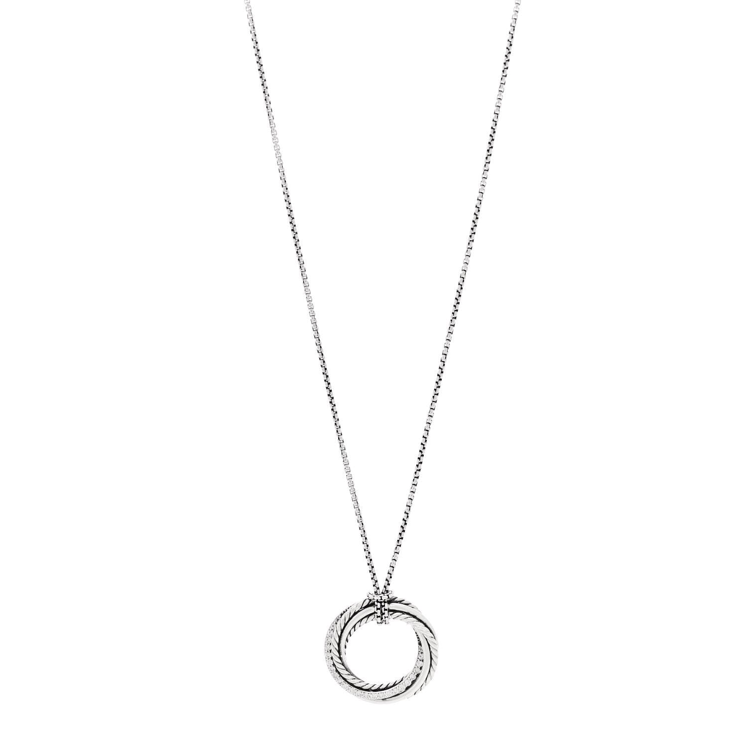 David Yurman Sterling Silver Pave Diamond 30mm Crossover Circle Necklace 1 of 4