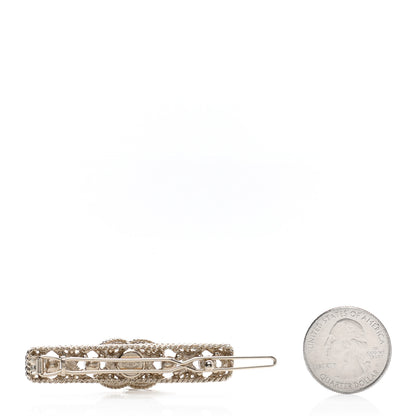 Chanel Pearl Crystal CC Hair Clip Barrette Gold 2 of 3