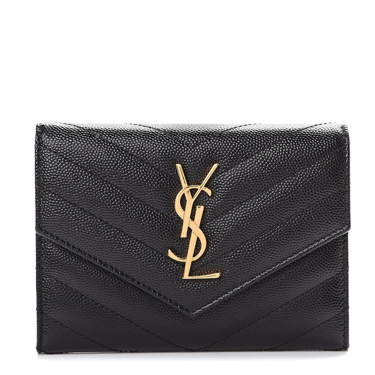 Saint Laurent Grain De Poudre Matelasse Chevron Small Monogram Passport Case Black 1 of 8