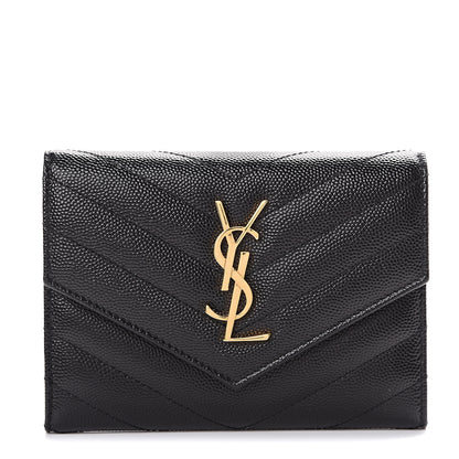 Saint Laurent Grain De Poudre Matelasse Chevron Small Monogram Passport Case Black 1 of 8