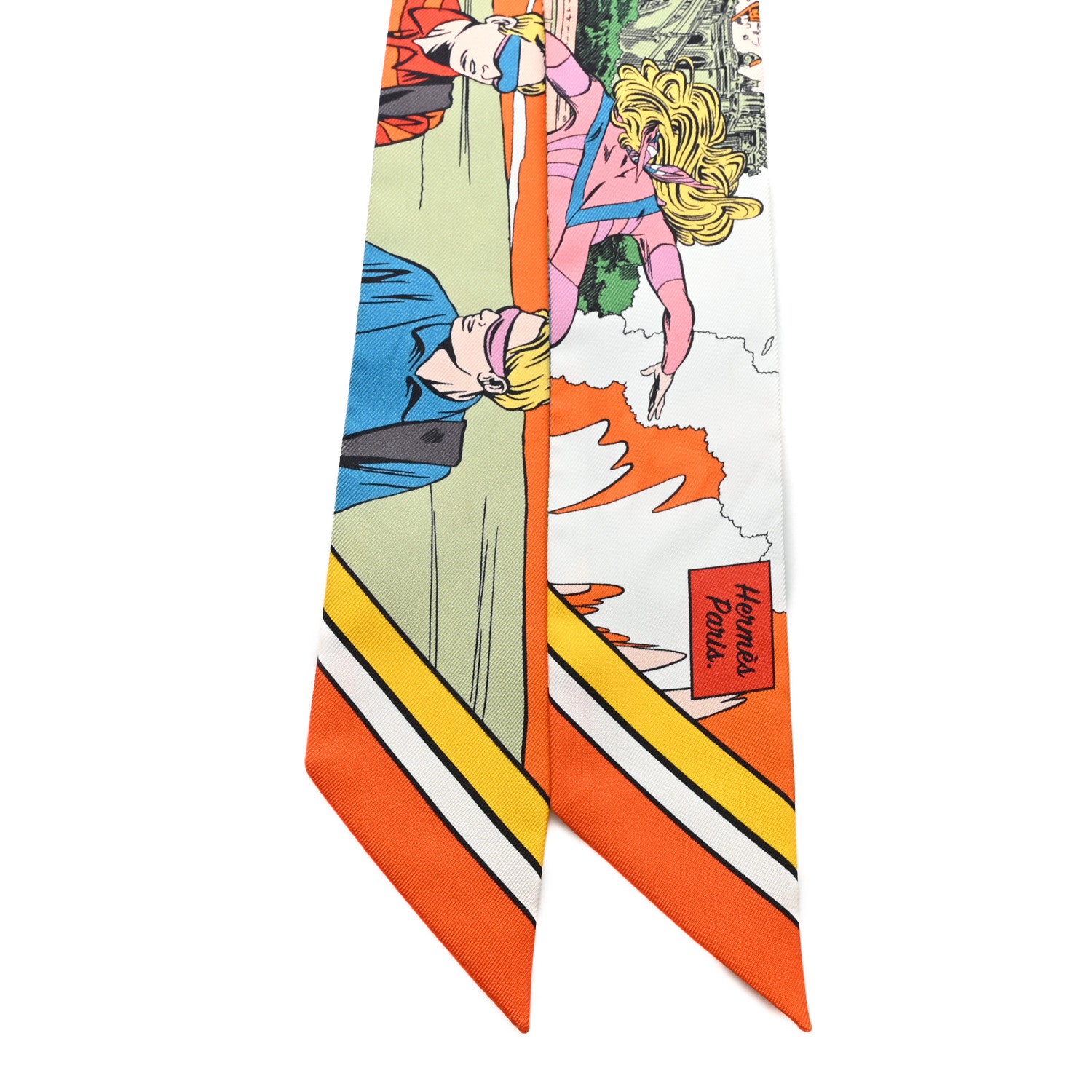 Hermes Silk Wow Twilly Orange Vert Rose 2 of 3