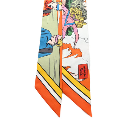 Hermes Silk Wow Twilly Orange Vert Rose 2 of 3