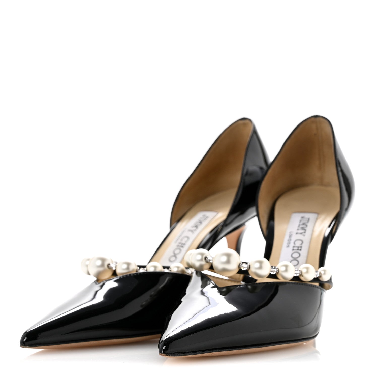 Jimmy Choo Patent Pearl Embellished Aurelie 85 Pumps 36 Black 4 of 8