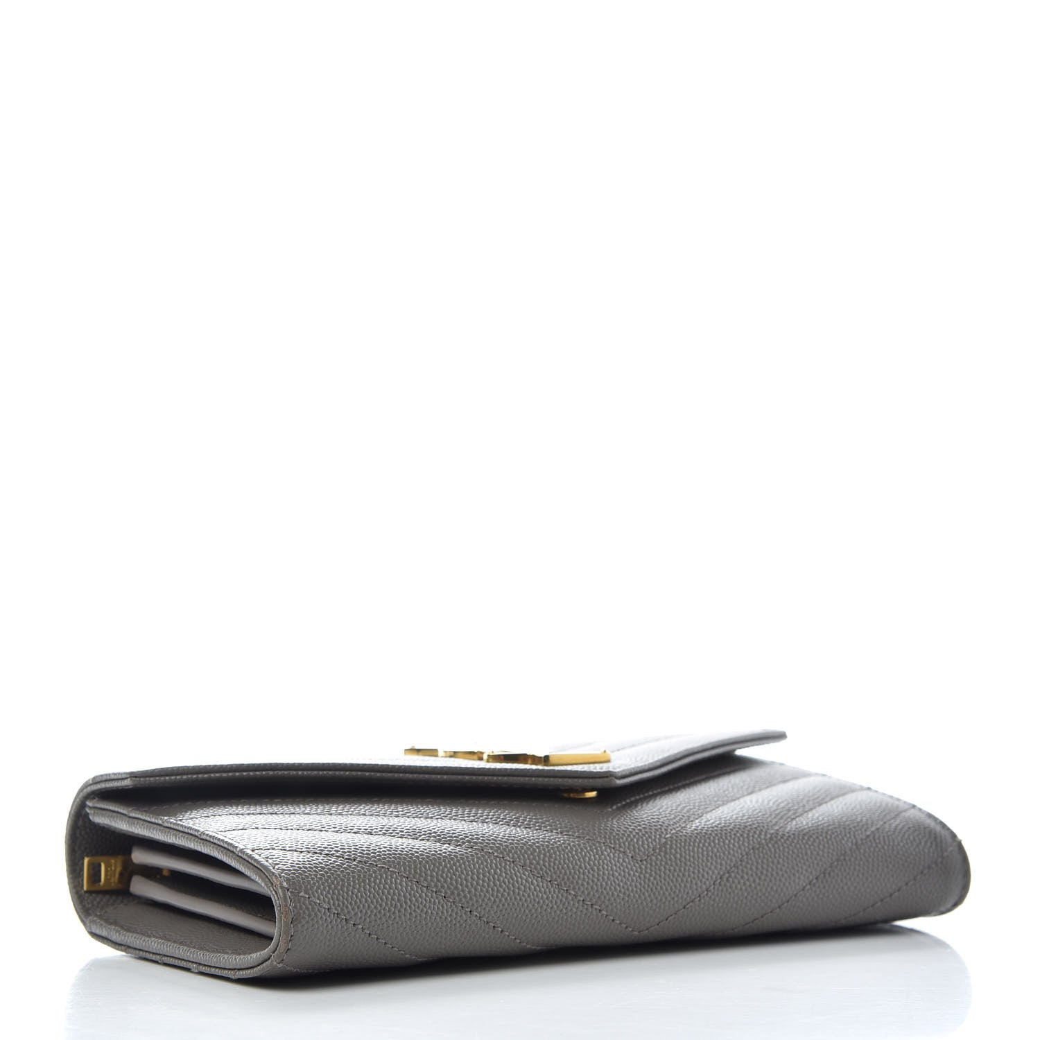 Saint Laurent Grain De Poudre Matelasse Chevron Monogram Flap Wallet Fog 4 of 6