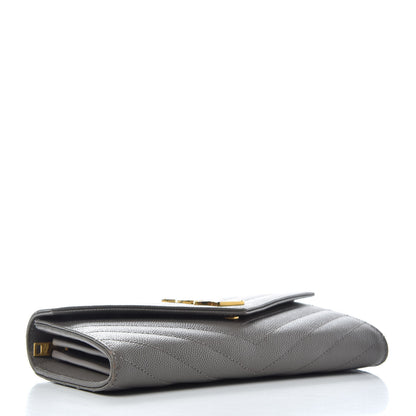 Saint Laurent Grain De Poudre Matelasse Chevron Monogram Flap Wallet Fog 4 of 6
