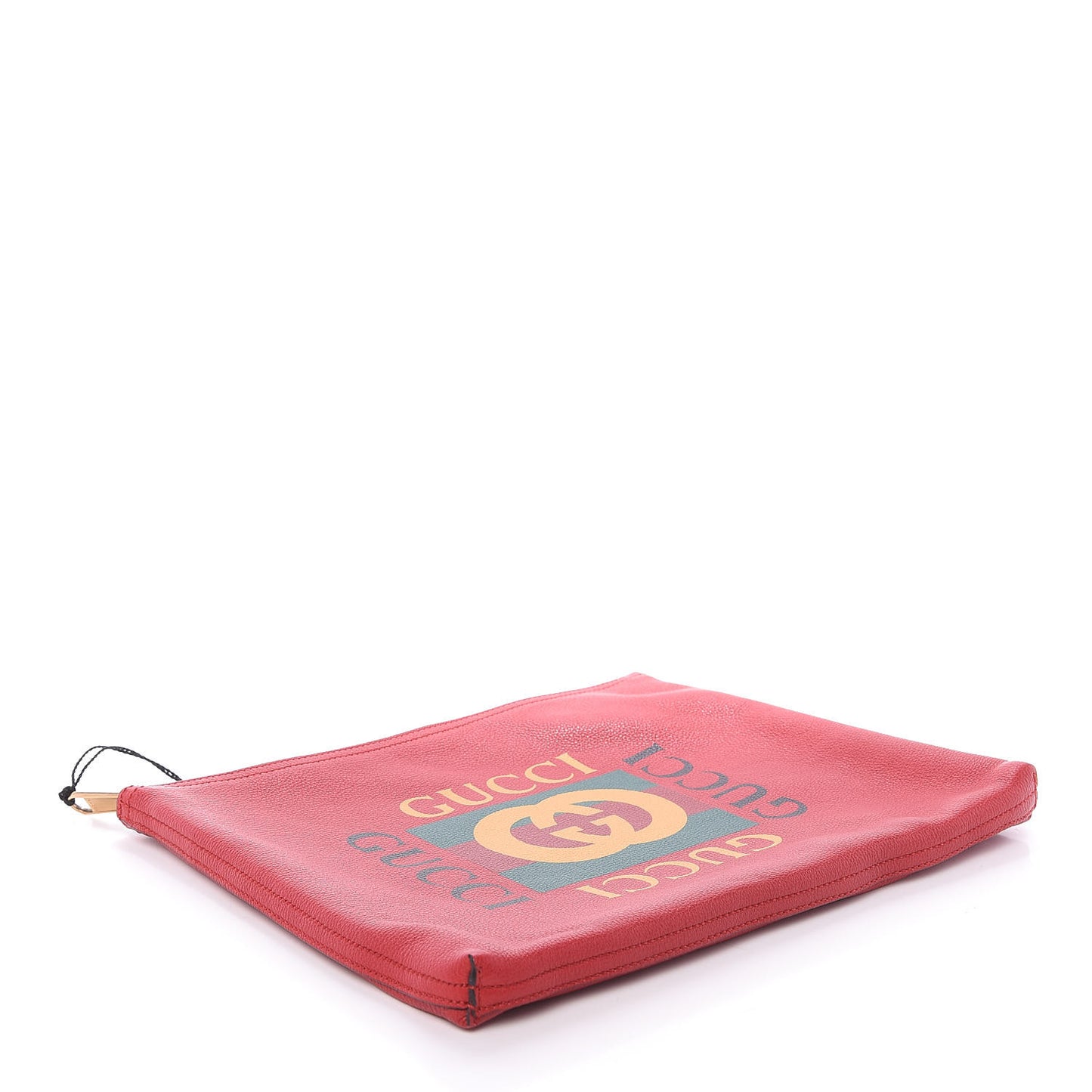 Pebbled Calfskin Medium Logo Portfolio Clutch Hibiscus Red