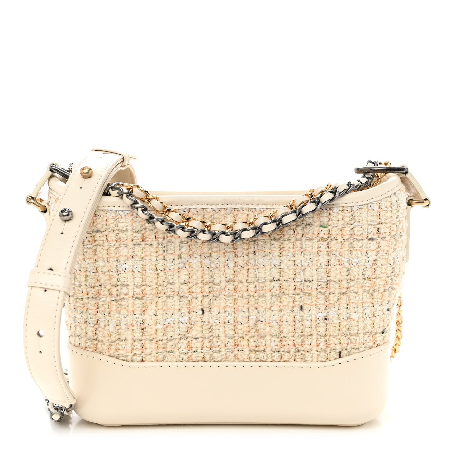 Tweed Calfskin Quilted Small Gabrielle Hobo Beige Ivory