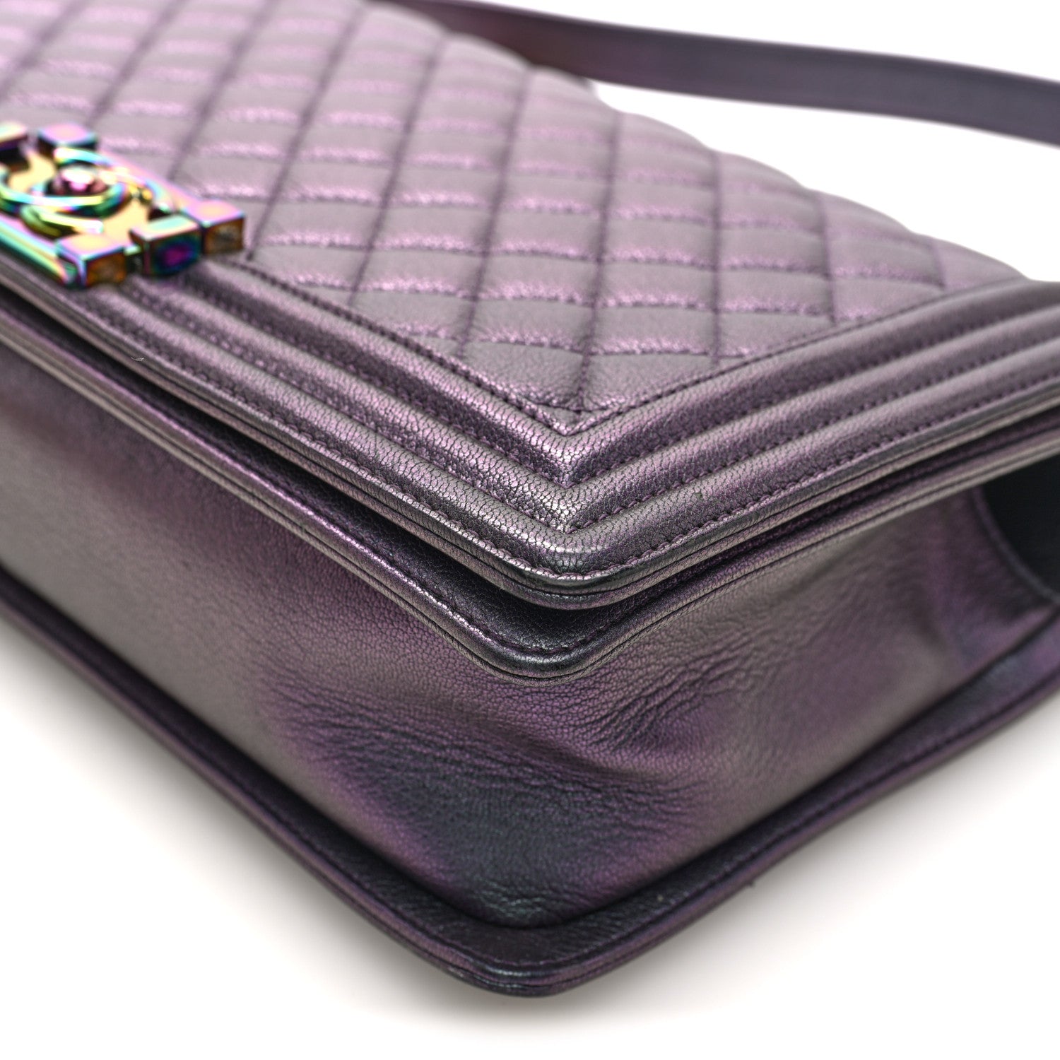 Chanel Iridescent Goatskin Quilted New Medium Boy Flap Purple 10 of 10
