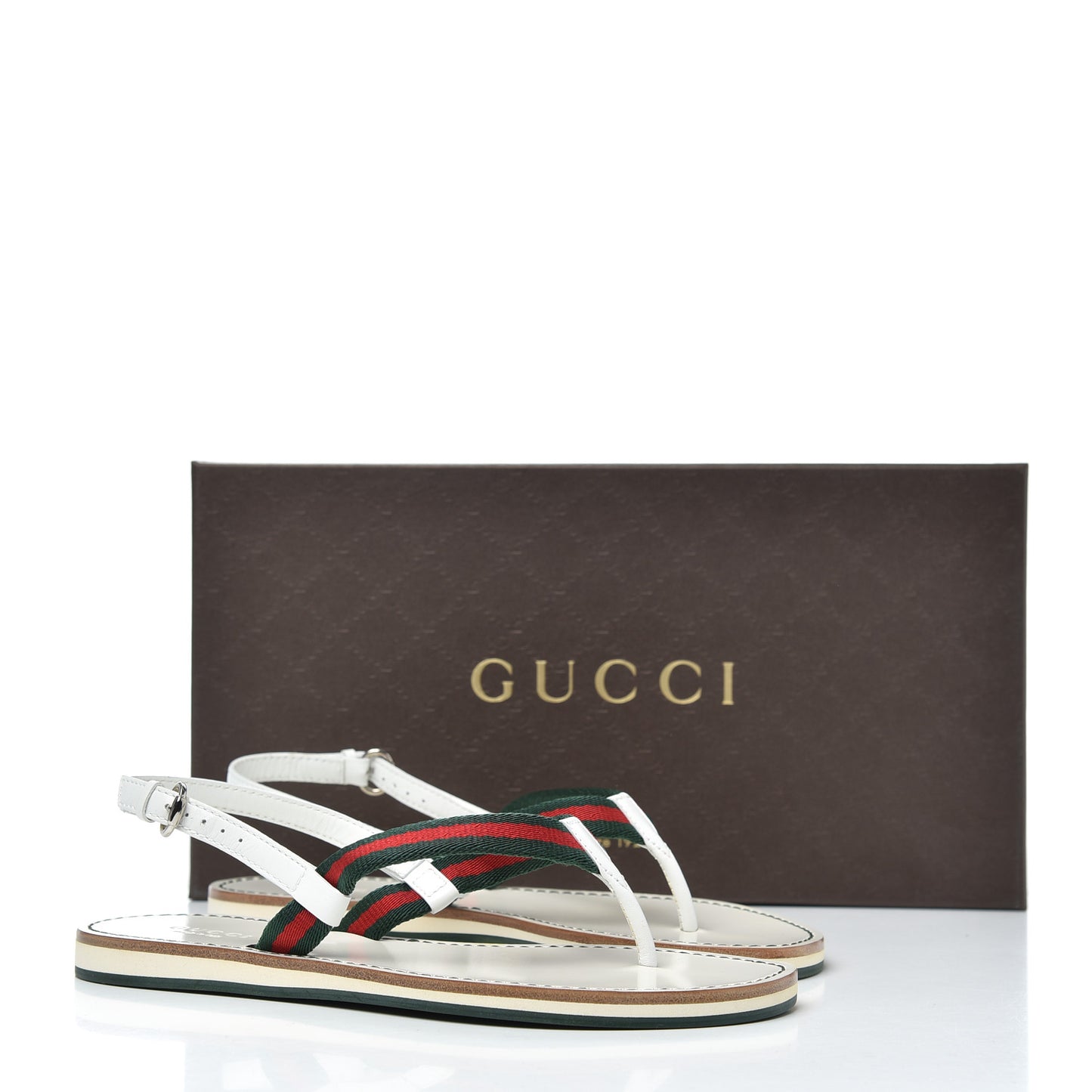 Calfskin Web Thong Sandals 35 White