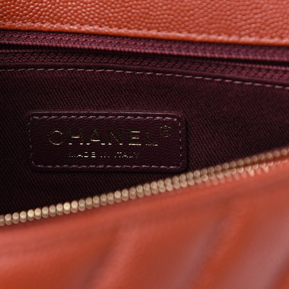 Chanel Caviar Chevron Quilted Small Coco Handle Flap Dark Orange 5 of 11