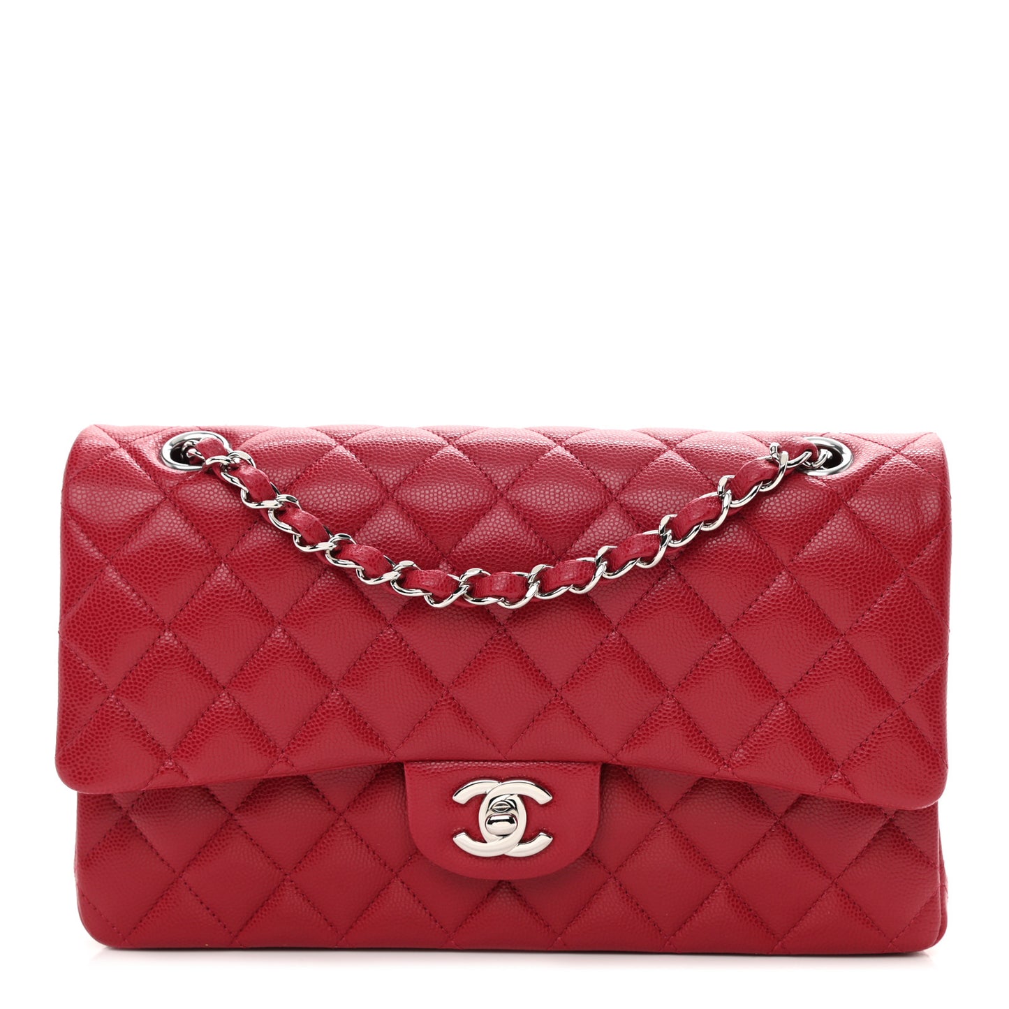 Caviar Quilted Medium Double Flap Red