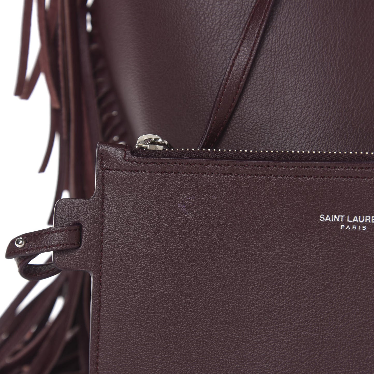 Calfskin Large Fringe Shopping Tote Amaranto